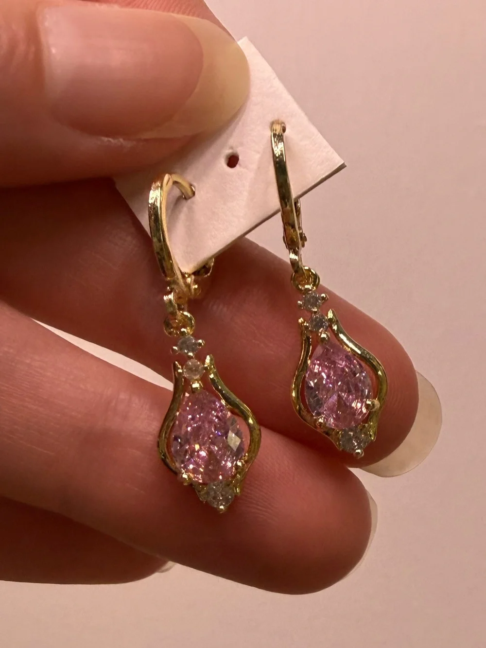 18k GP Pink Dangle Earrings